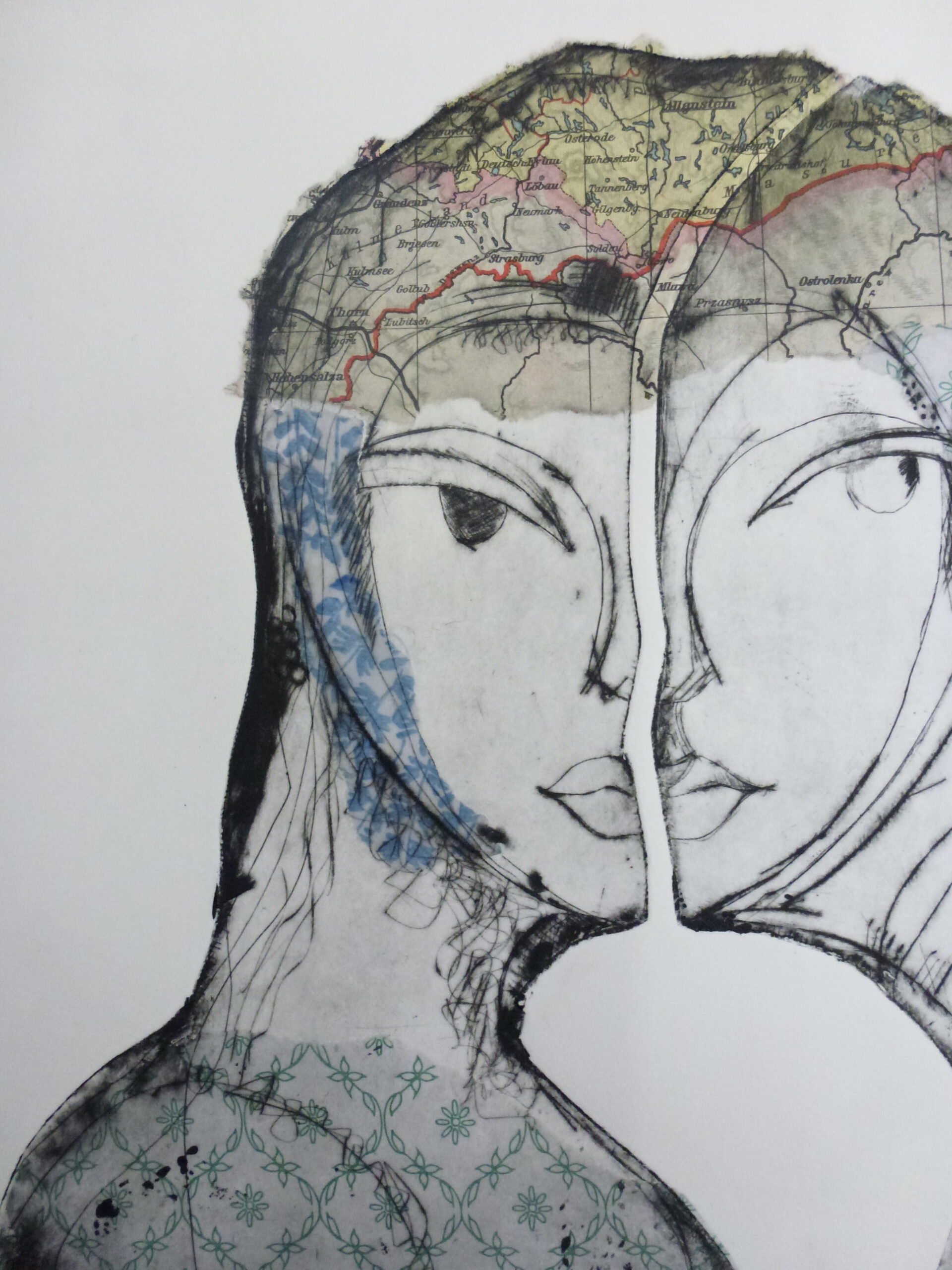 Mixed Media Image: Portrait with Drypoint Etching and Chine Collé