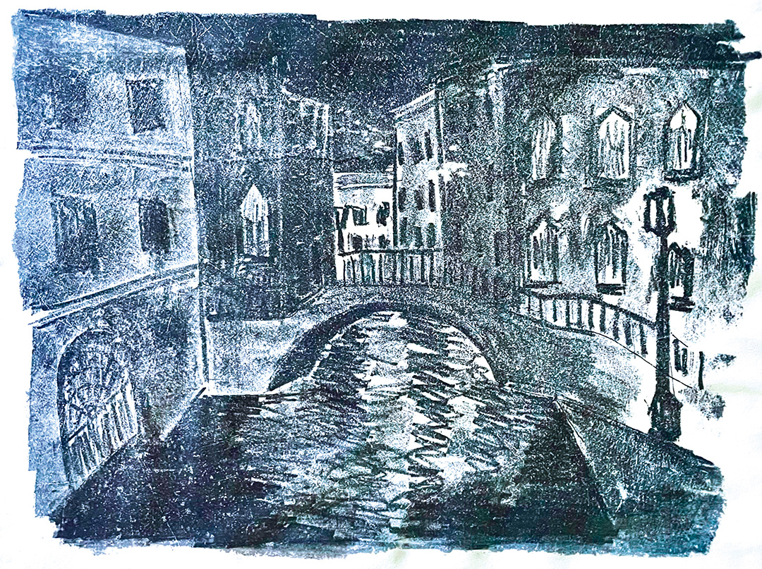 Babette Berndt, Chalk Drawing of a Venetian bridge, printed using Lithography